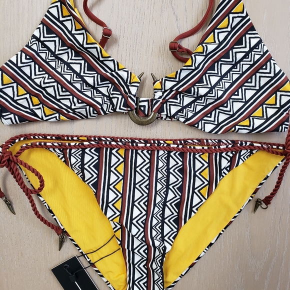 Dolce Vita 2 piece Tribal Trance Henna Matching Bikini Set Rope Tie Side Aztec - Picture 6 of 16